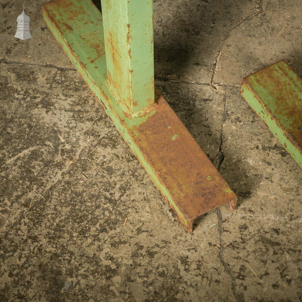 Pair Of Large Green Painted Heavy Duty Steel Industrial Workshop Trestles photo vintage