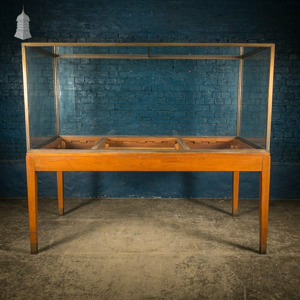 Mid Century Large Teak And Brass Glazed Museum Display Cabinet