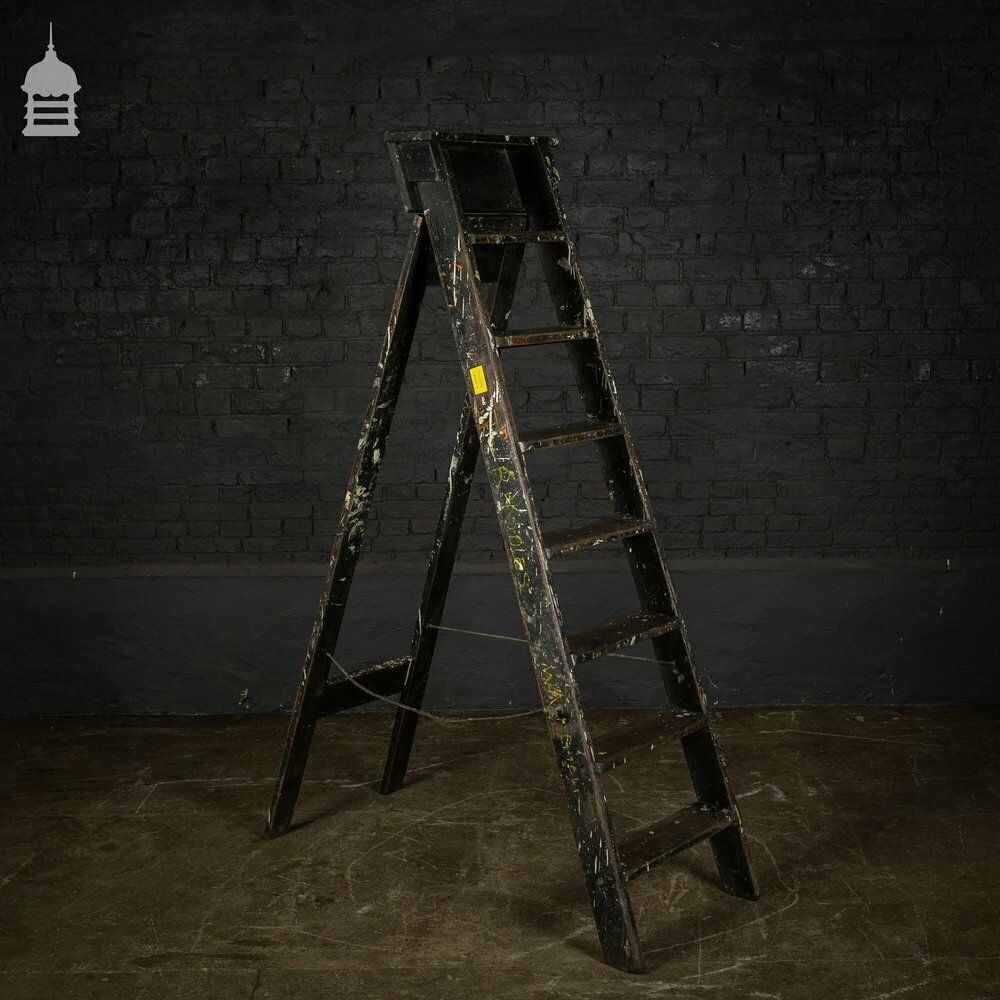 Vintage Industrial Fabrications Shop Ladder A Steps With Splattered Paint Finish photo Home Decor