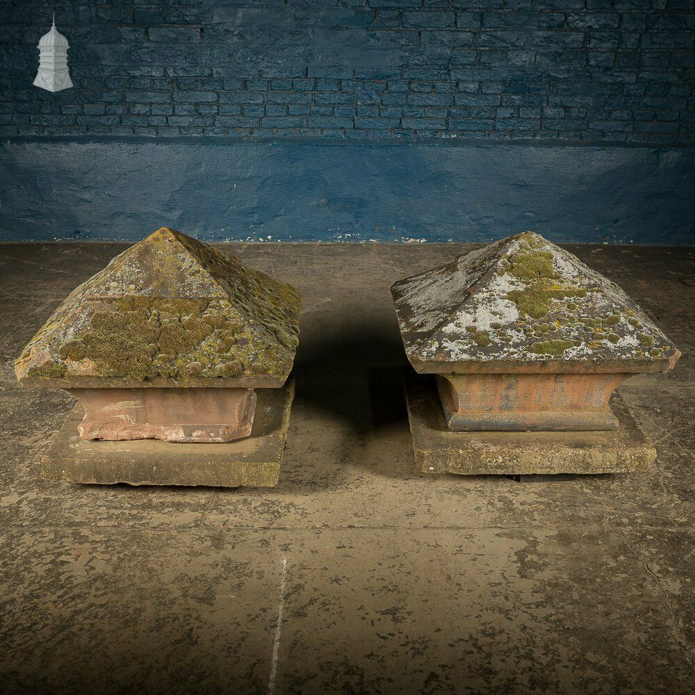Pair Of 18th C Stone Pier Caps On Later Bases