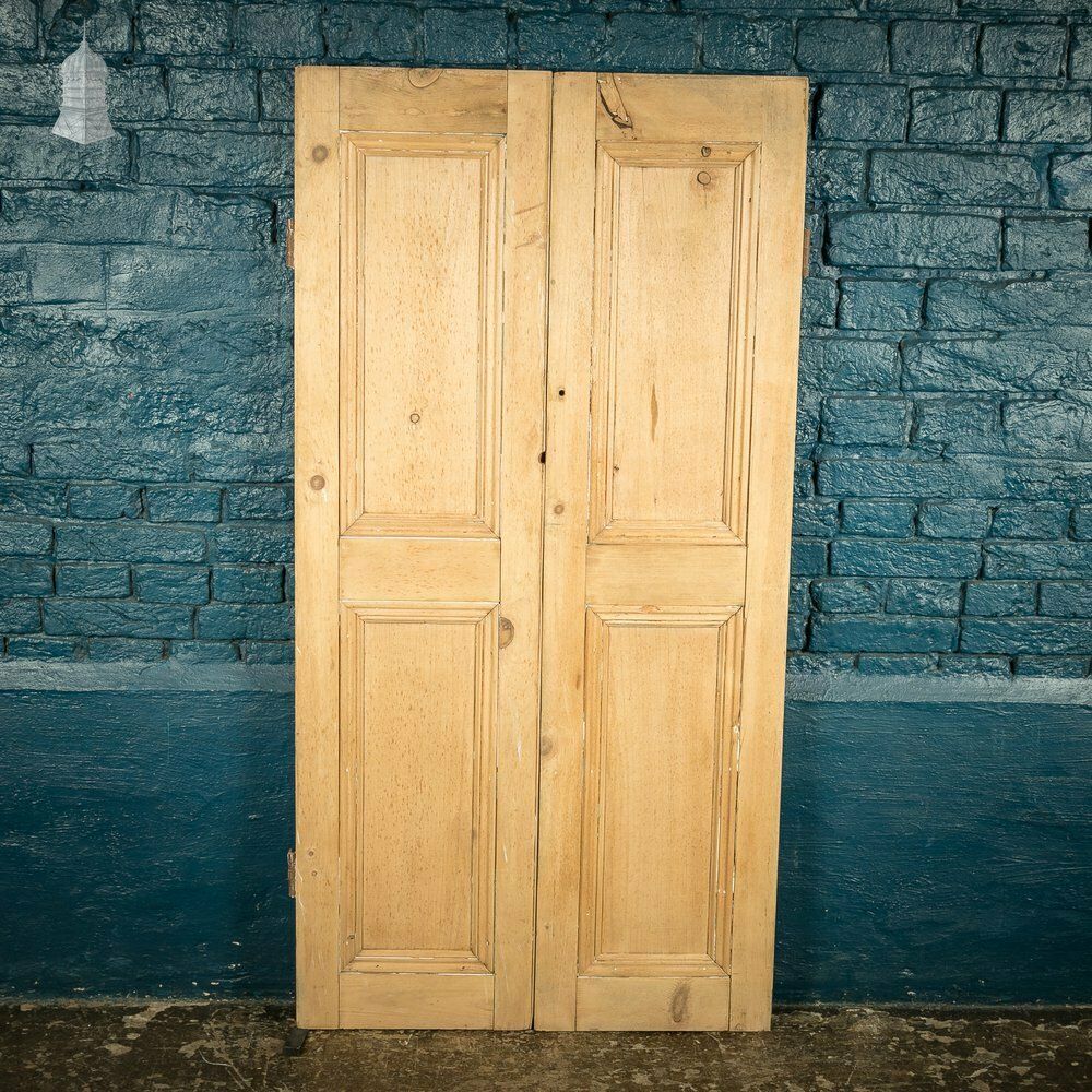 Pair Of Small 19th C Stripped Pine Moulded Panel Cupboard Doors photo furniture