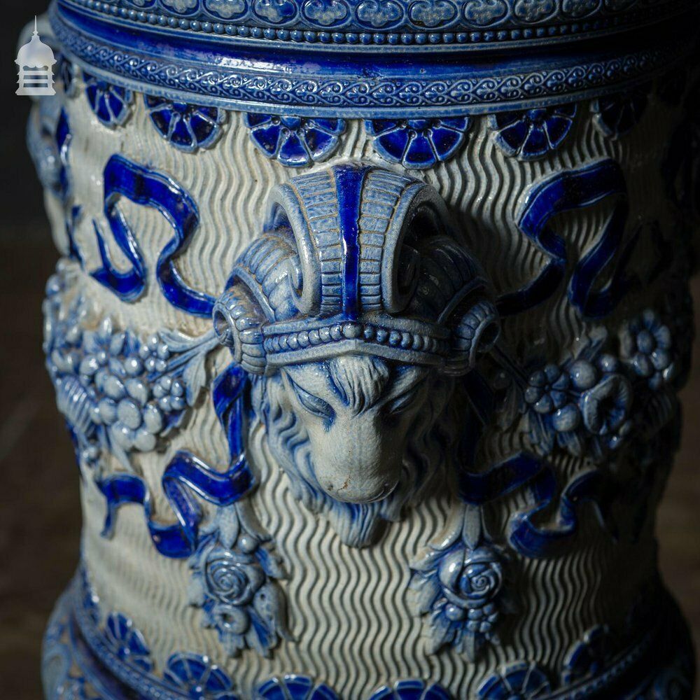 Ornate 19th C Doulton Lambeth Style Blue And White Jardinière photo Home Decor