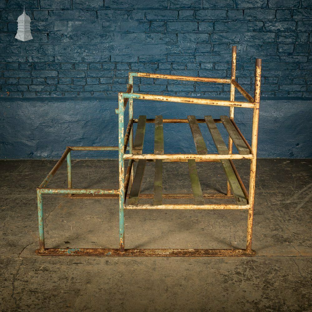 Metal Industrial Shelving With Wooden Slats photo vintage