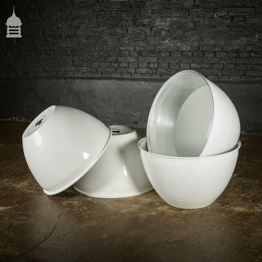 Set Of 4 Vintage Aluminum Industrial Holophane Reflector Factory Light Shades photo vinterior