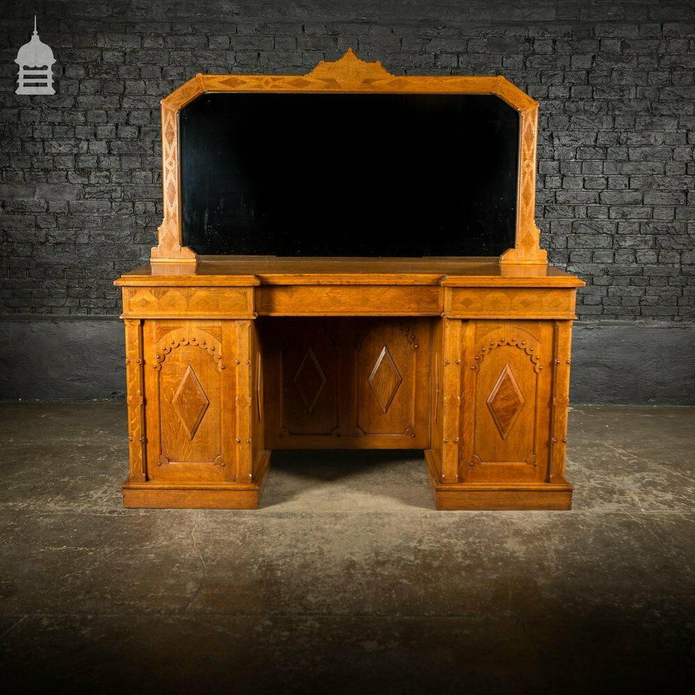 Arts And Crafts Oak With Inlaid Teak Pedestal Sideboard With Mirror From Norwich Cathedral photo furniture