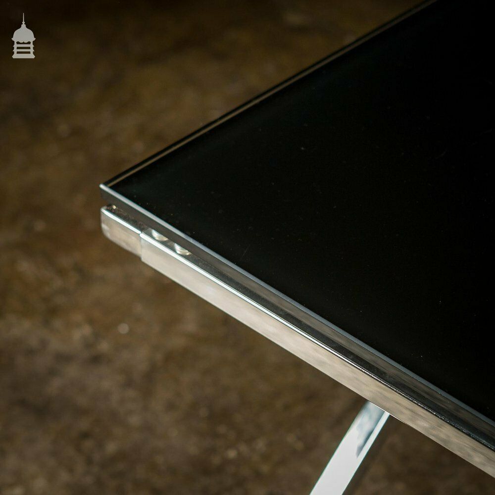 Pair Of Modern Glass Top Tables On Contemporary Chrome Bases photo for sale