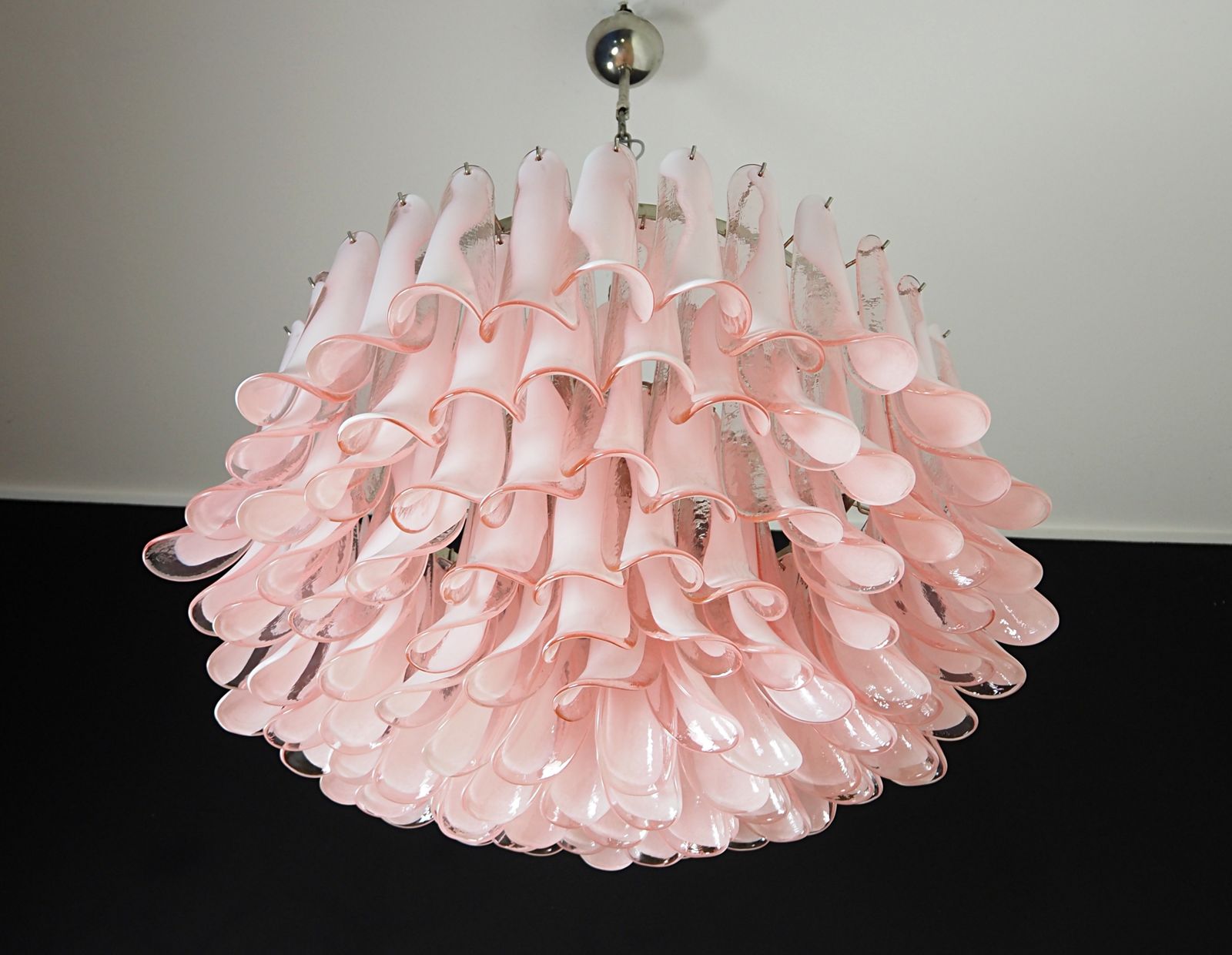 Large Murano Glass Chandelier  101 Pink Lattimo Glass Petal photo furniture