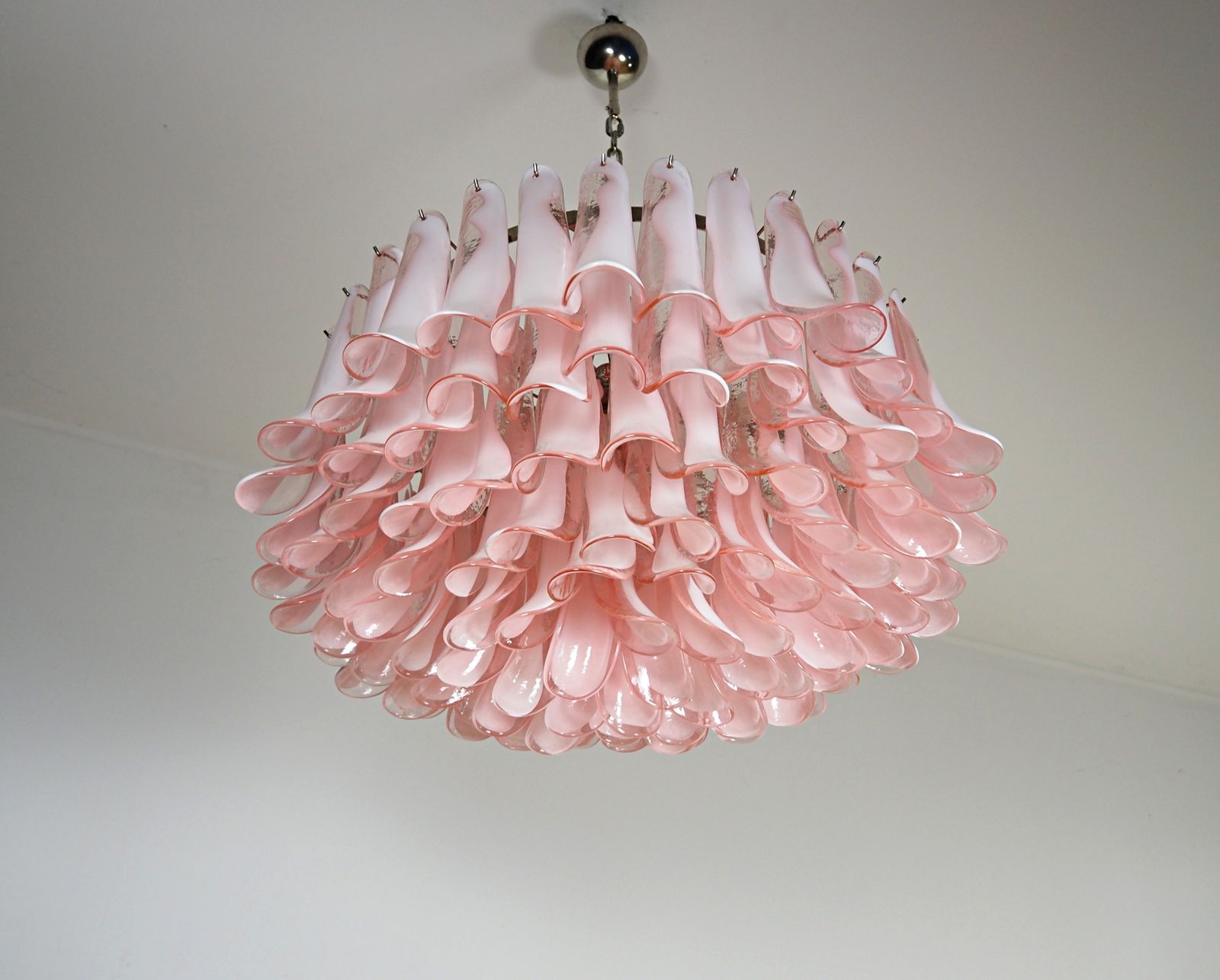 Large Murano Glass Chandelier  101 Pink Lattimo Glass Petal photo for sale