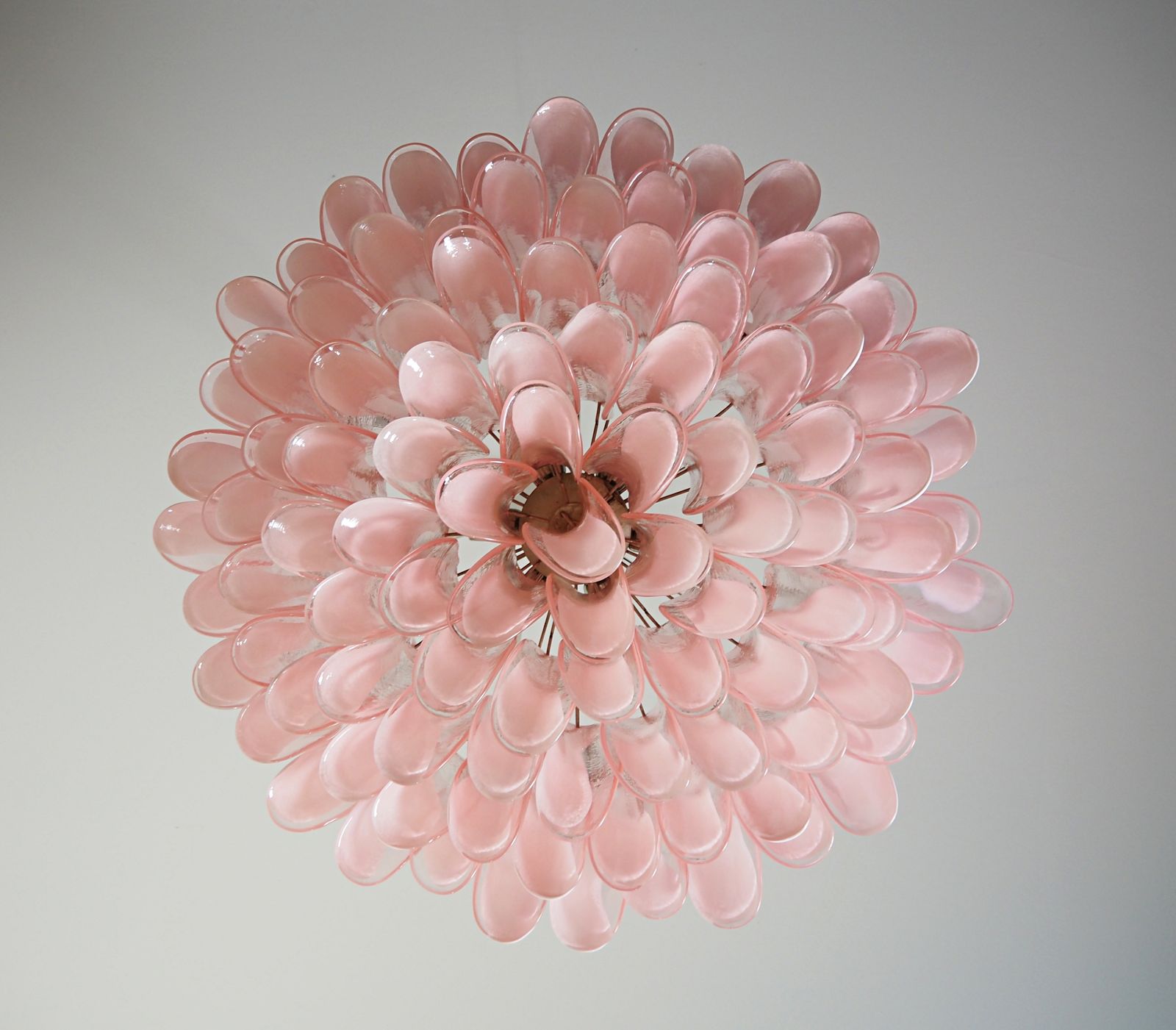 Large Murano Glass Chandelier  101 Pink Lattimo Glass Petal photo vintage