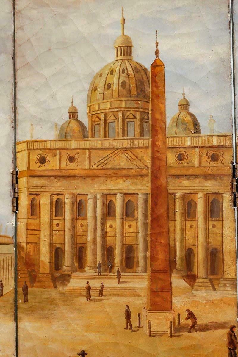 Screen Of Paintings Of Saint Peter's Square In Rome, 20th Century. photo Art