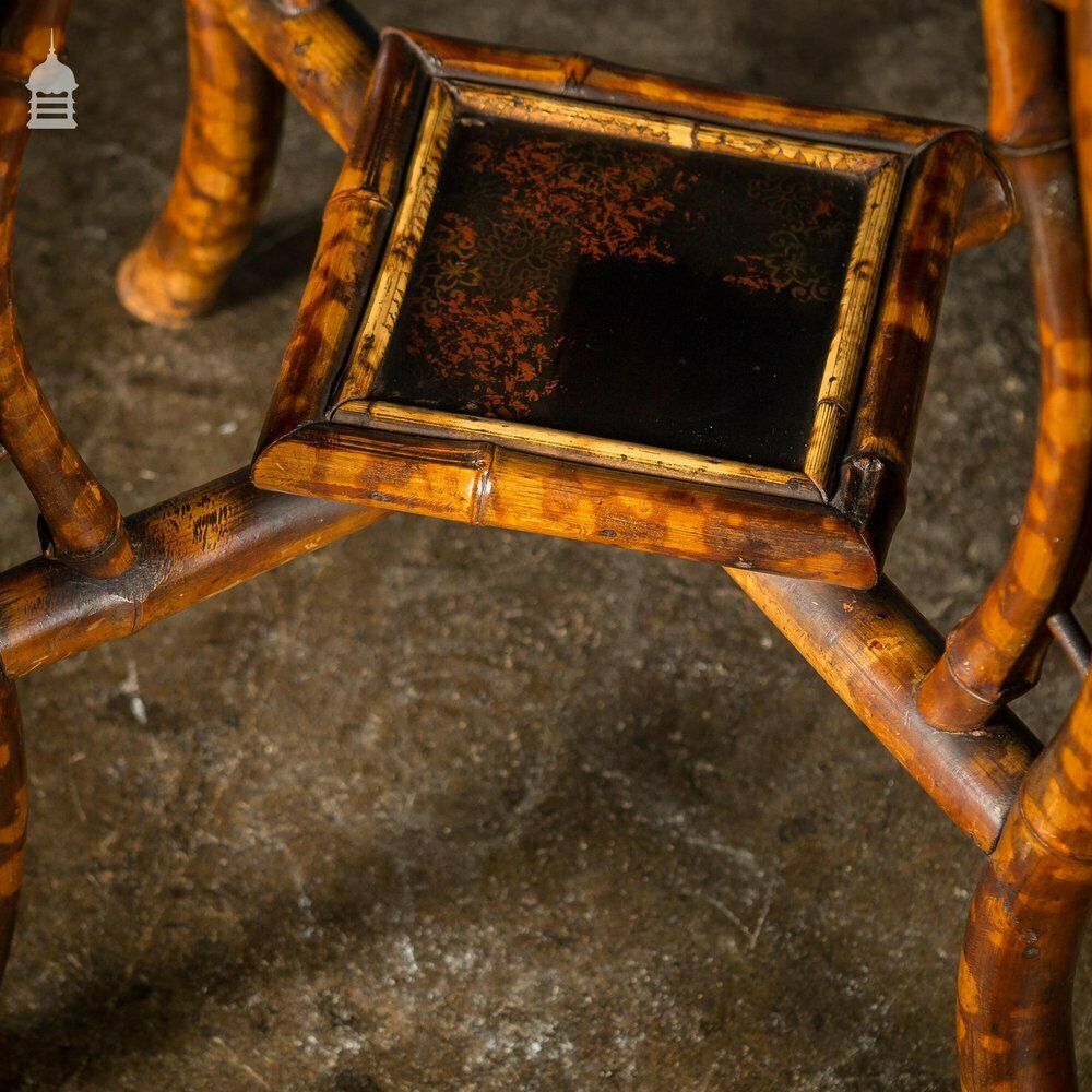 Rare Victorian Swan Leg Bamboo Table With Inlaid Marquetry Top photo vintage