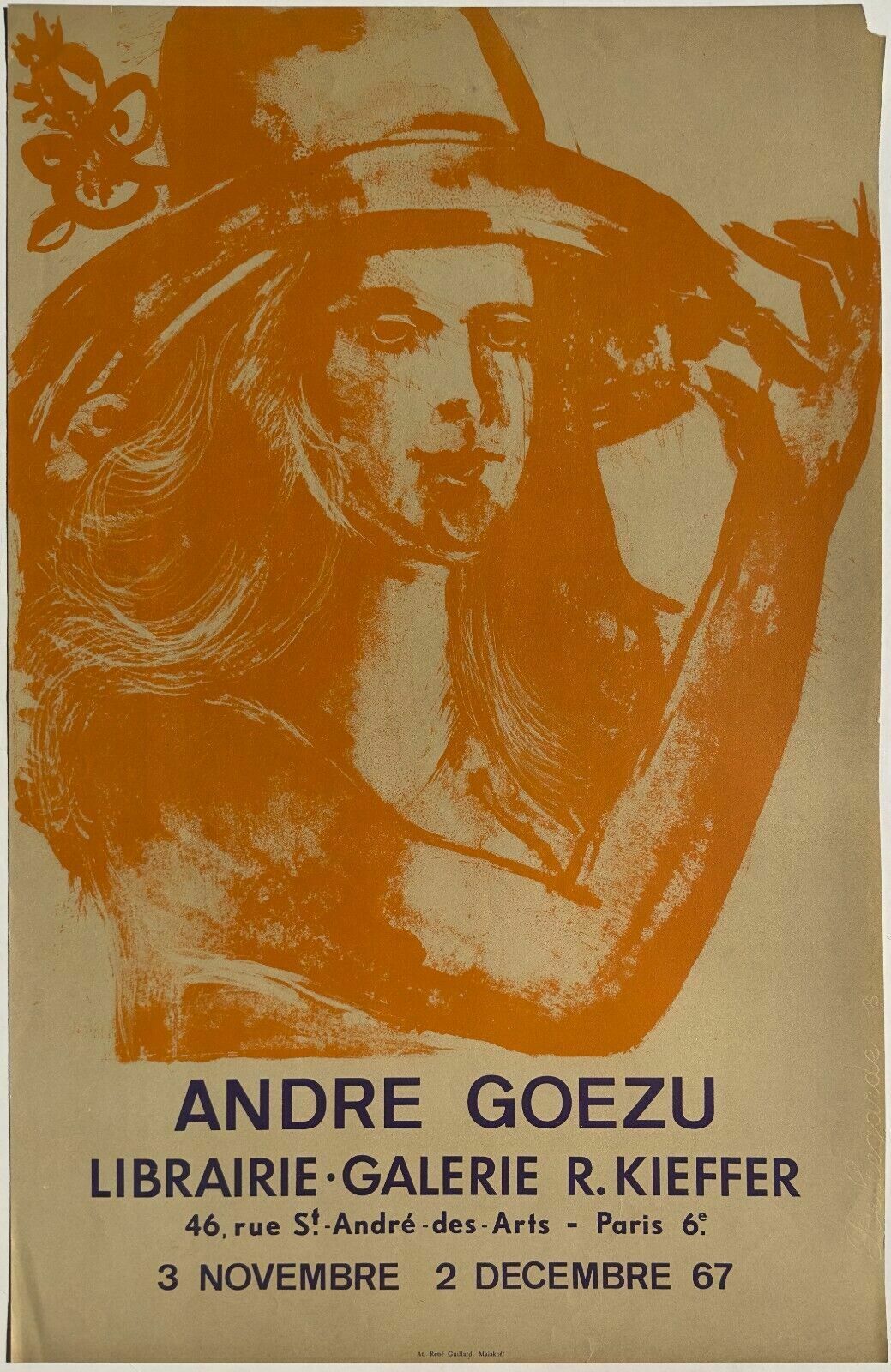 Andre Goezu   Art Lithographic Poster Litho Poster Expo Galerie Kieffer 1967