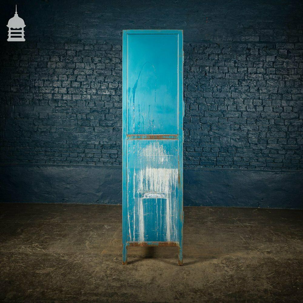 Large Blue Painted Metal Industrial Drying Cabinet Cupboard photo vinterior
