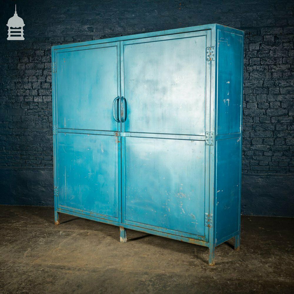 photo furniture Large Blue Painted Metal Industrial Drying Cabinet Cupboard