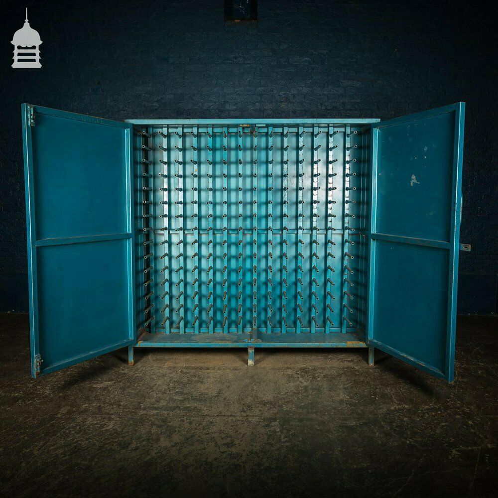 Furniture Large Blue Painted Metal Industrial Drying Cabinet Cupboard photo