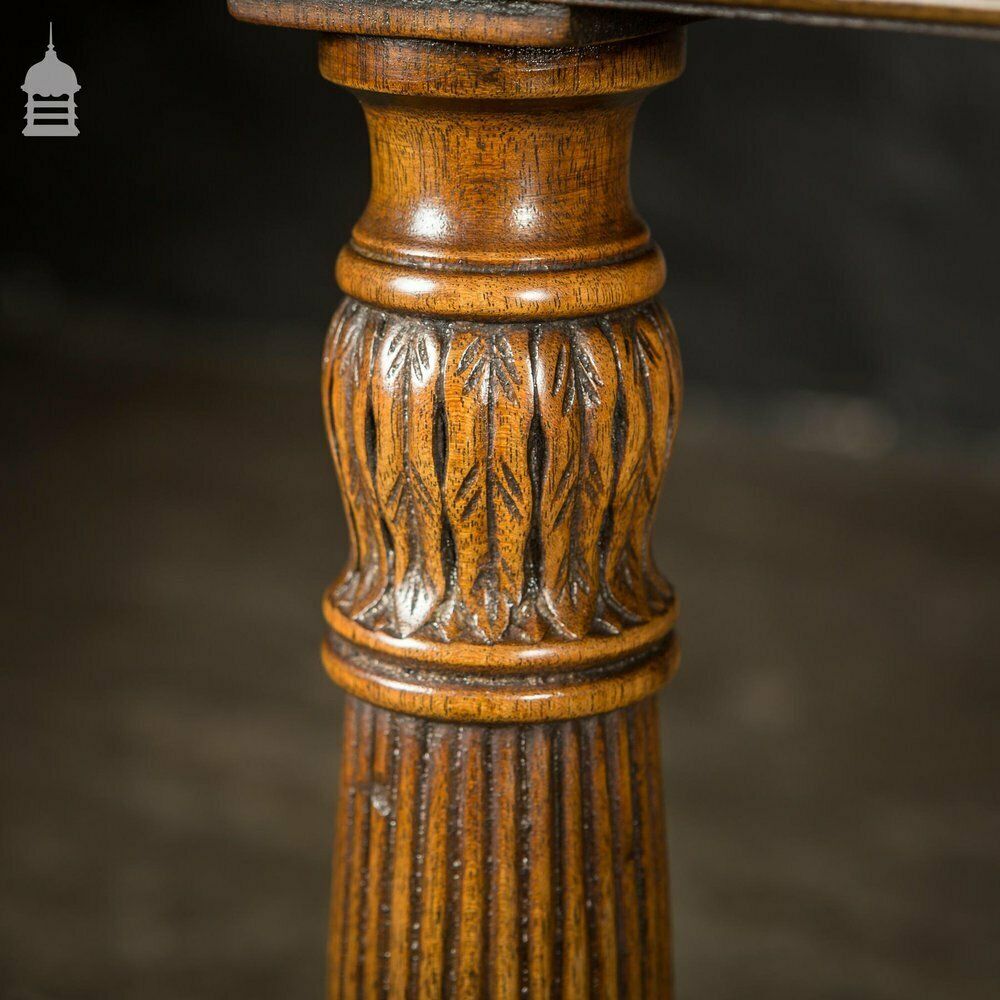 photo for sale A Fine Late 19th C Sheraton Style Writing Table With Carved Prince Of Wales Feathers Escutcheons And Elegant Mellon Fluted Legs.