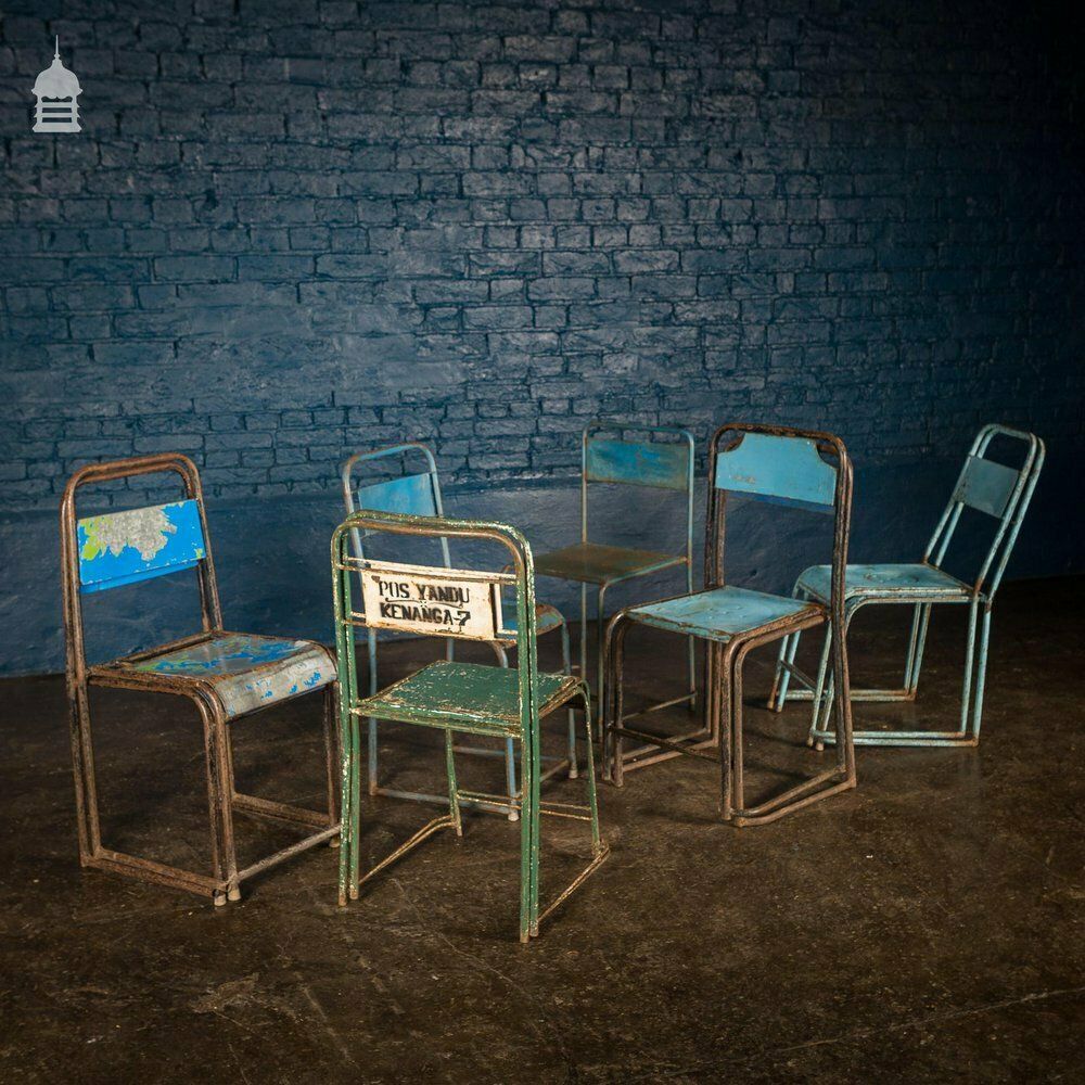 Set Of 10 Metal Industrial Chairs From Indonesia photo vintage