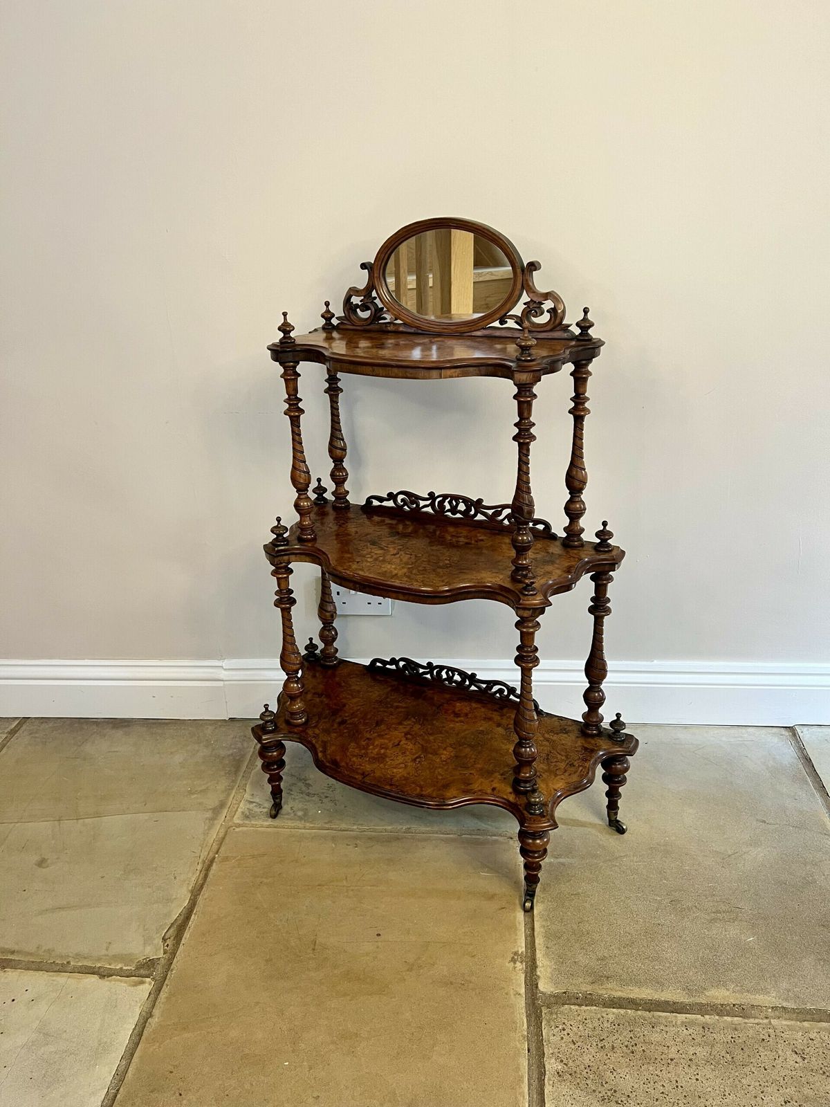 Wonderful Victorian Quality Burr Walnut Whatnot photo furniture