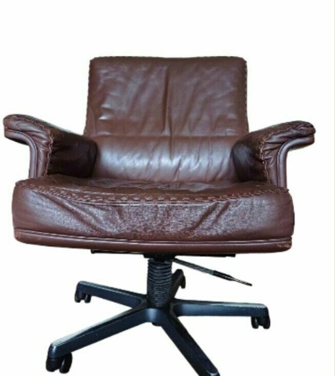 Mid Century Leather Desk Swivel Armchair By De Sede Swiss Vintage