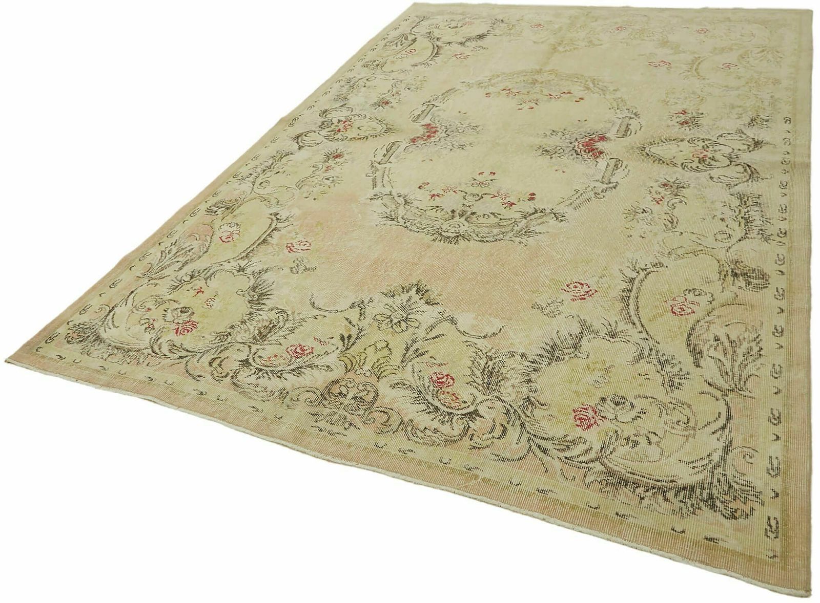 7x10 Beige Turkish Vintage Area Rug   44575 photo for sale