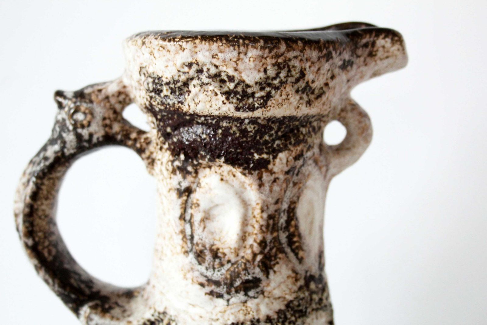 Vintage Mcm Mid Century Retro Ceramic Vase, Dumler Breiden Studio West Germany Vase, Fat Lava Glaze, Pitcher Vase, Brown Circular, Embossed photo furniture
