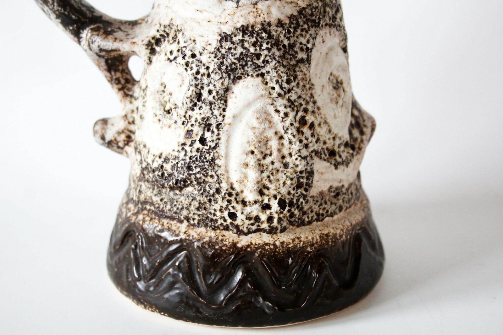 Vintage Mcm Mid Century Retro Ceramic Vase, Dumler Breiden Studio West Germany Vase, Fat Lava Glaze, Pitcher Vase, Brown Circular, Embossed photo for sale
