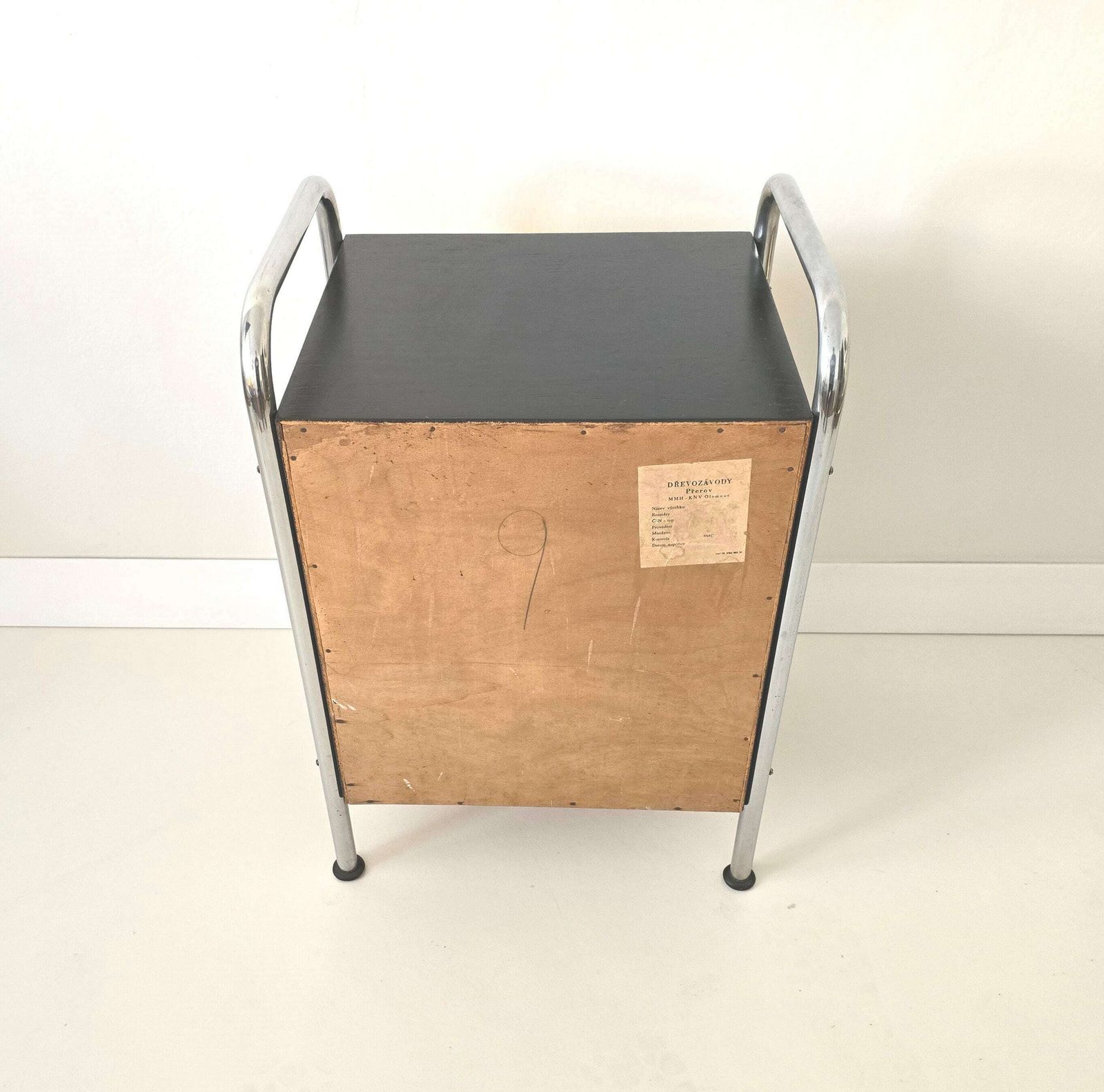 Vintage Bauhaus Night Cabinet With Black And Yellow Drawer After Renovation photo vintage