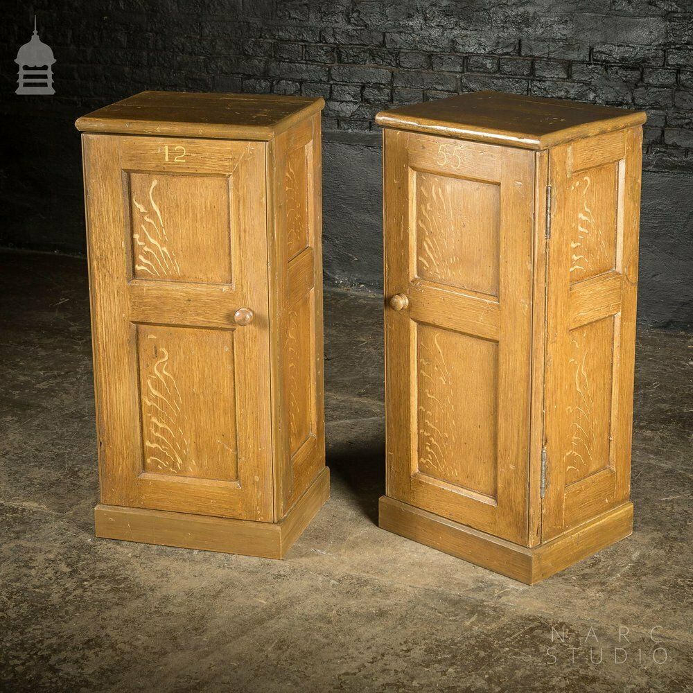 1440.0 Pair Of Narc Studio Scumble Glazed ‘Ebenezer Bedside Cabinets’ Built From Pew Components Dated 1868 photo