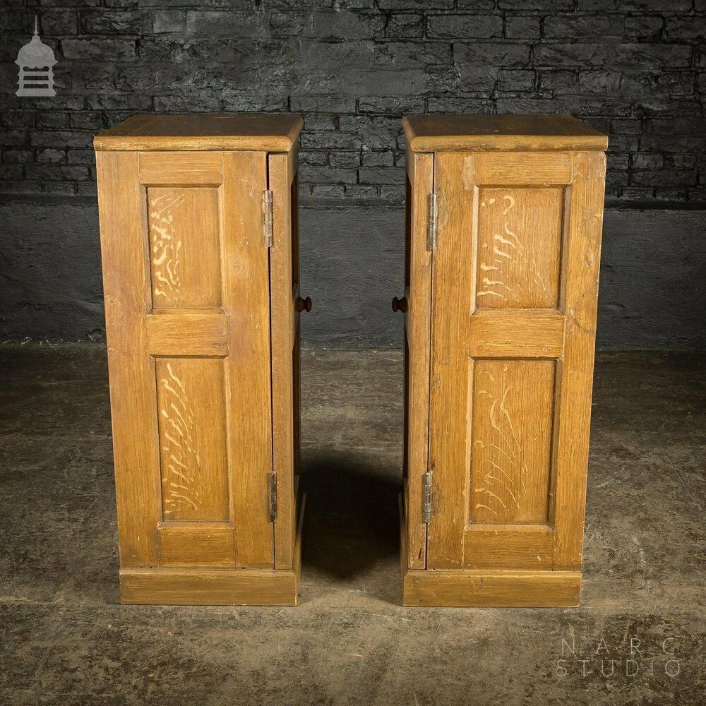 photo buy Pair Of Narc Studio Scumble Glazed ‘Ebenezer Bedside Cabinets’ Built From Pew Components Dated 1868
