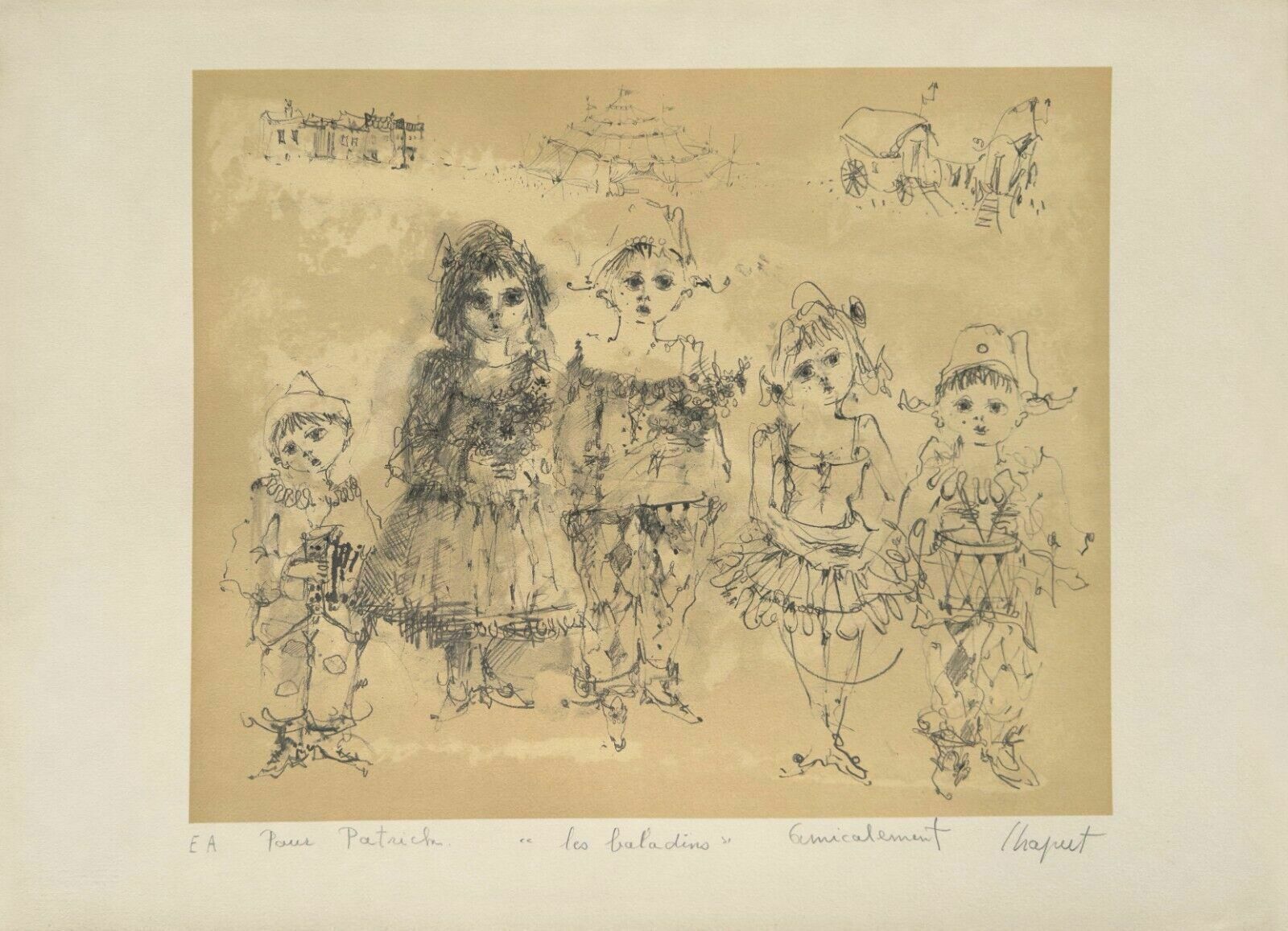 Jean Pierre Chaput  Original Lithograph Signed Les Baladins Enfants