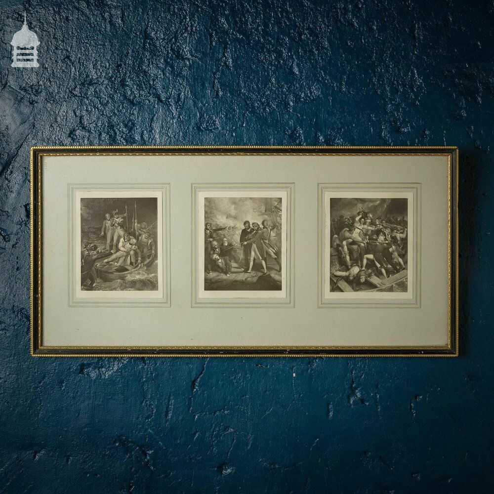 19th C Engravings Of Maritime Battle Scenes In Later Frame