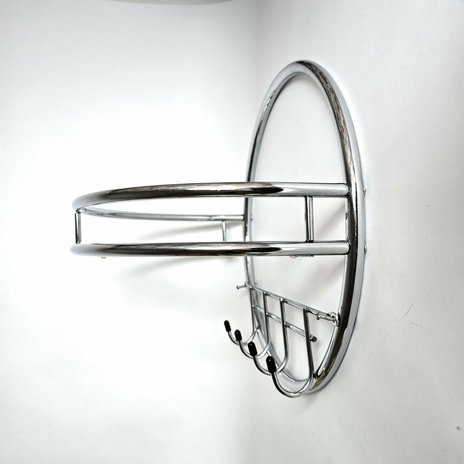 Vintage Chrome Pipe Bathroom Shelf With Clear Glass And 4 Hooks