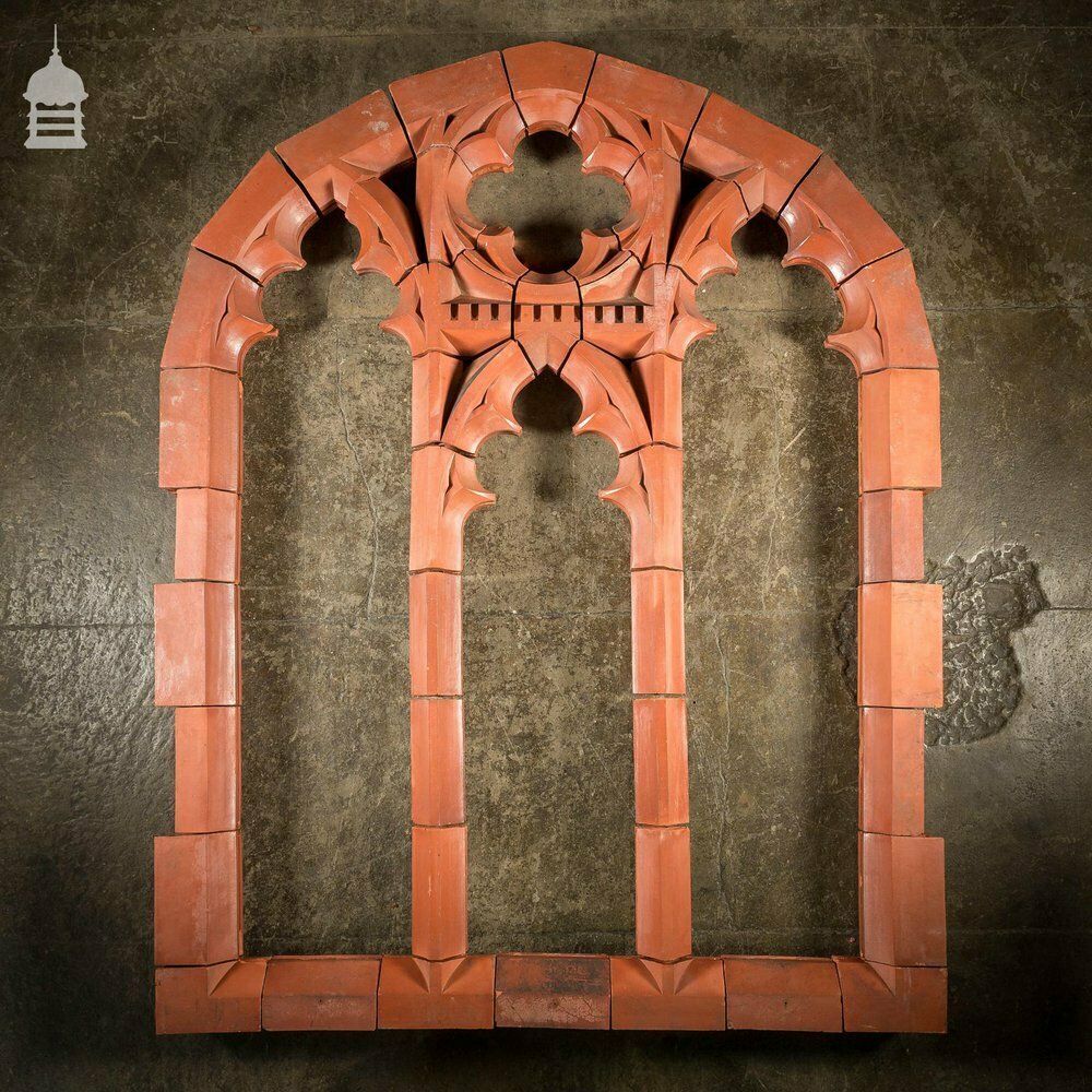 Rare 19th C Red Terracotta Gothic Mullion Window photo furniture