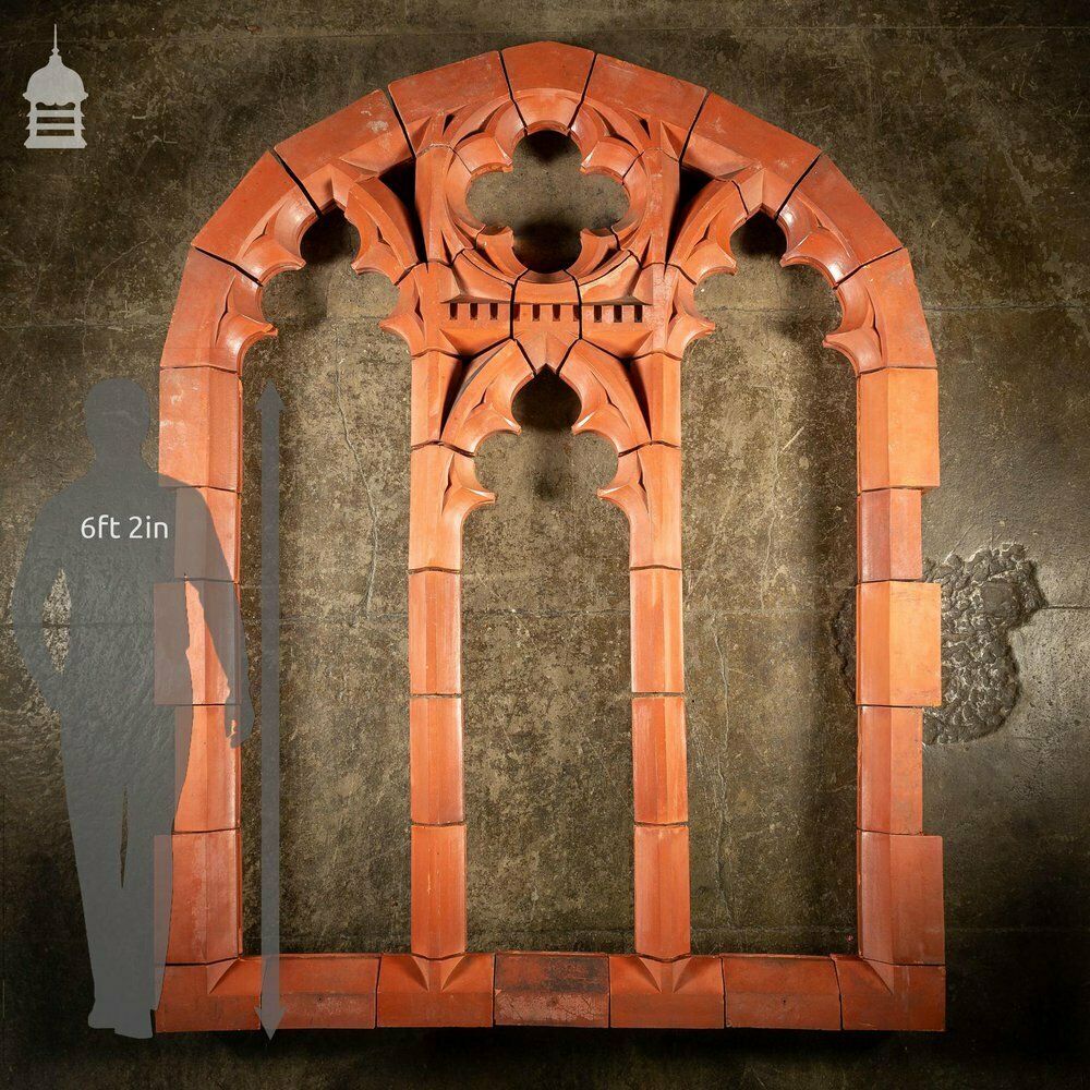 Rare 19th C Red Terracotta Gothic Mullion Window photo for sale