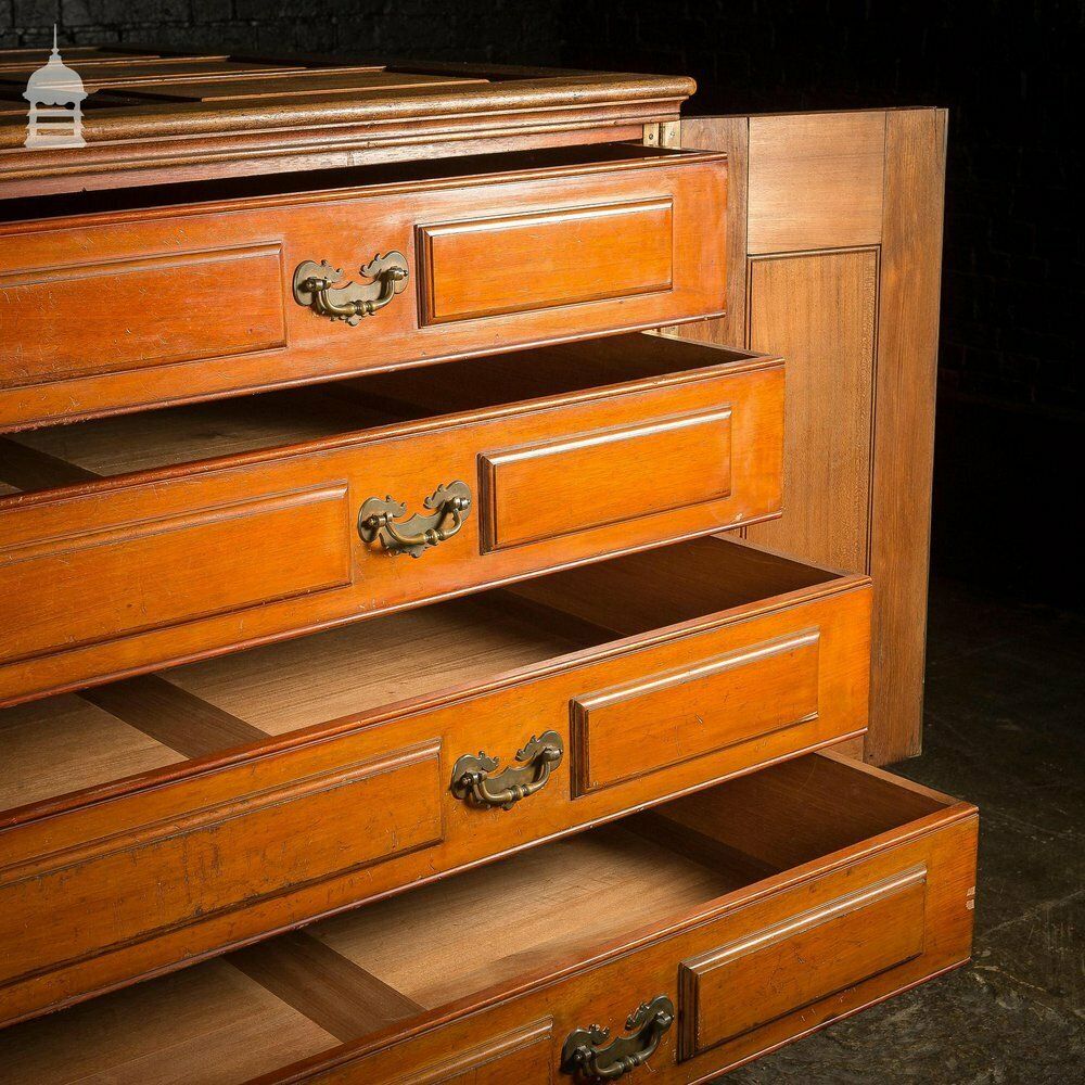 19th C Large Scale Teak Ecclesiastical Vestment Drawers Featuring Raised Moulded Panels On All Sides photo Furniture