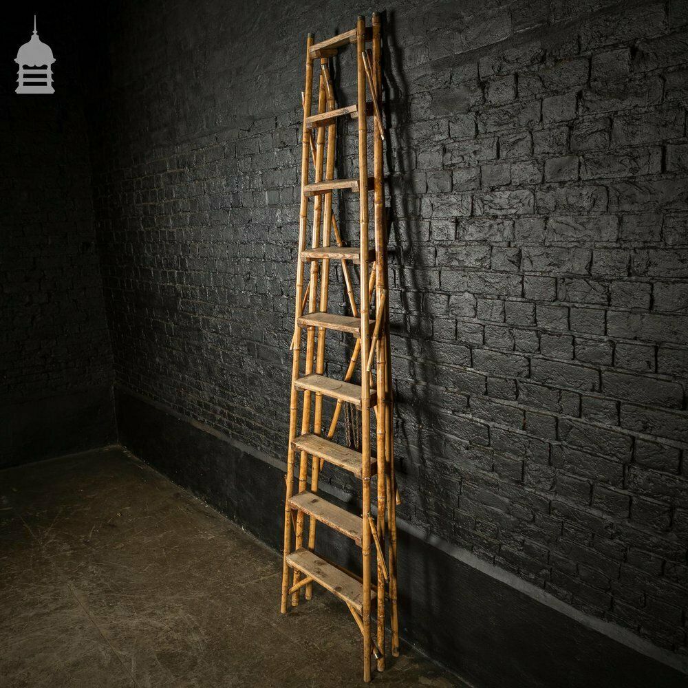 19th C Folding Bamboo And Pine A Steps Ladder photo for sale