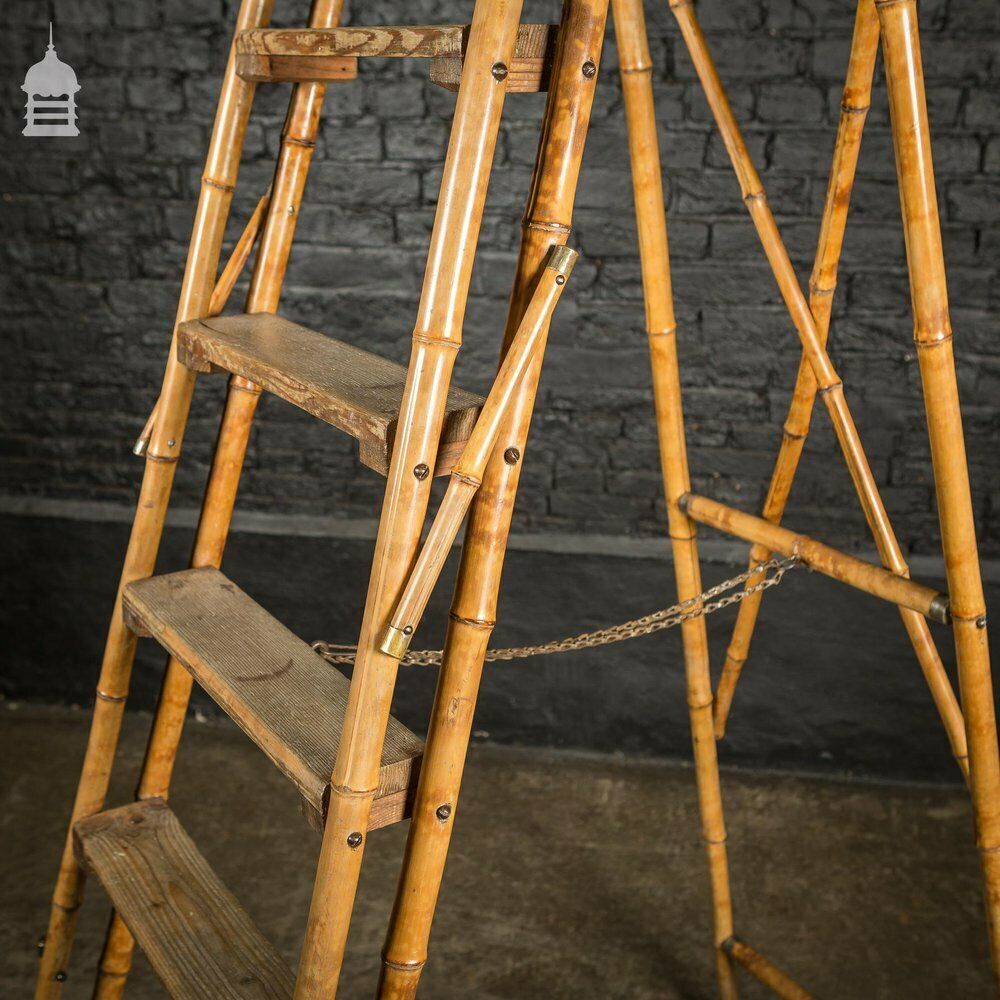 19th C Folding Bamboo And Pine A Steps Ladder photo vinterior