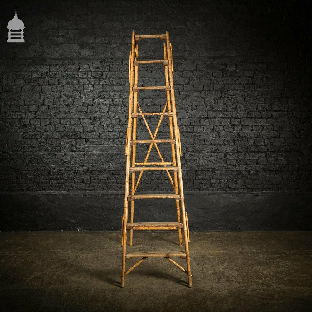 19th C Folding Bamboo And Pine A Steps Ladder photo vintage