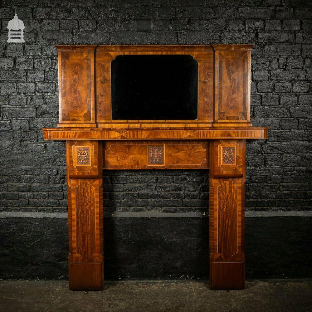 Circa 1900 Inlaid Mahogany Fire Surround With Mirrored Overmantel photo vinterior