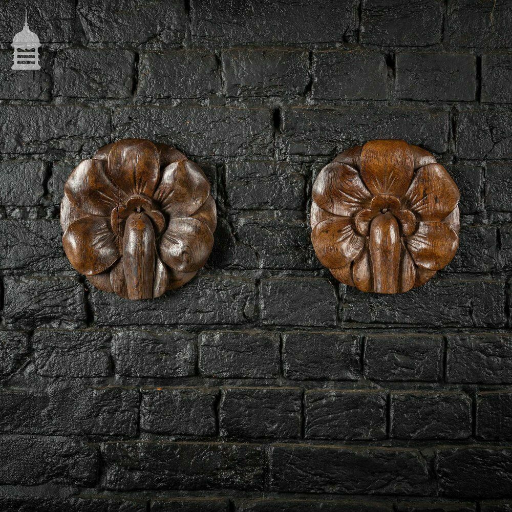 Pair Of Early Oak Floral Petal Carvings photo buy