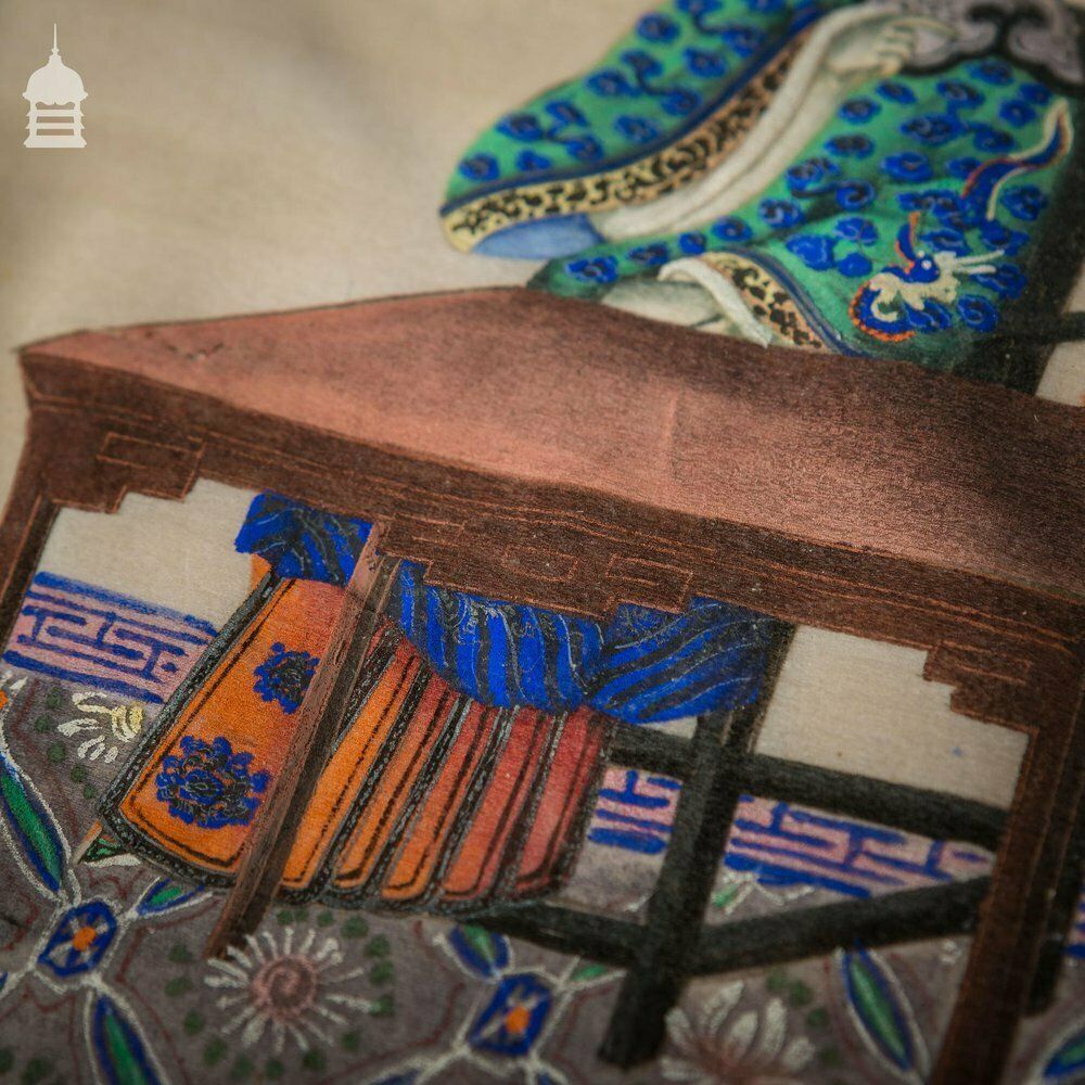 photo vintage 19th C Vibrant High Quality Oriental Watercolor On Pith Paper Framed Painting