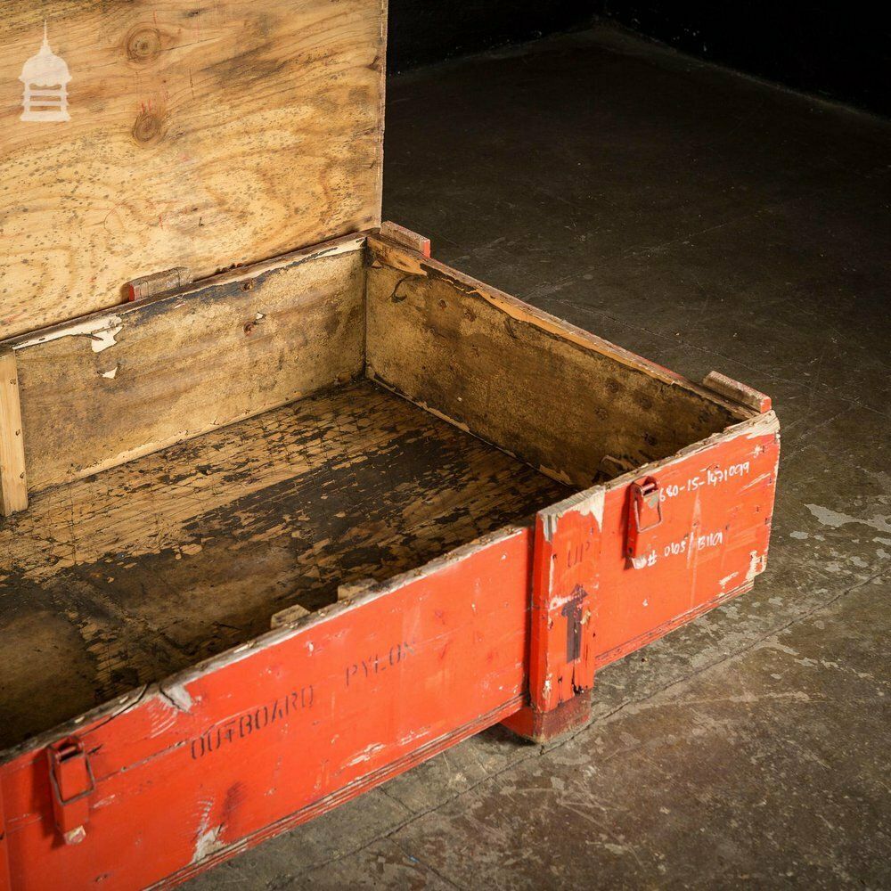 Large Red Industrial Wooden Aircraft Part Shipping Crate Reclaimed From A Norfolk Raf Base photo vintage