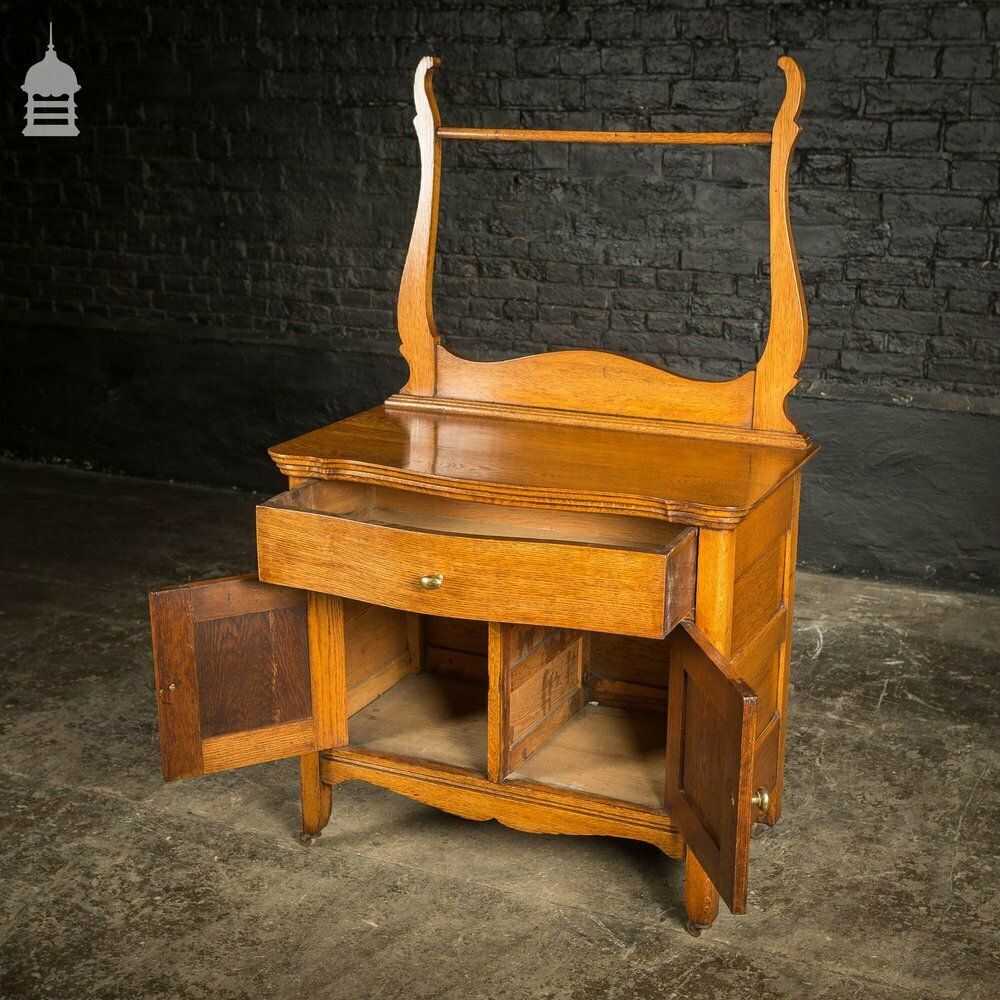 photo buy 19th C Oak Vanity Unit On Castors With Bouffant Drawer