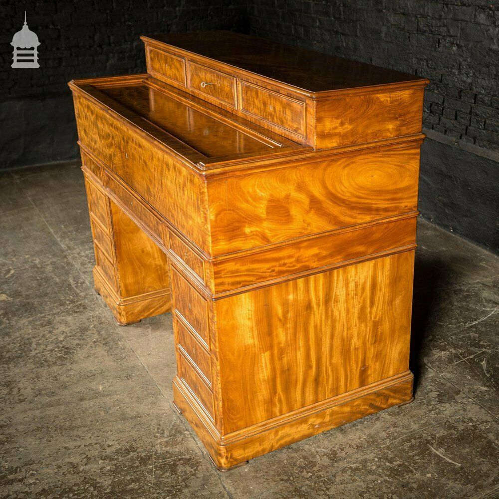 Early 19th C Maple Pedestal Bureau Desk With Internal Birds Eye Maple And Leather Writing Surface photo vinterior