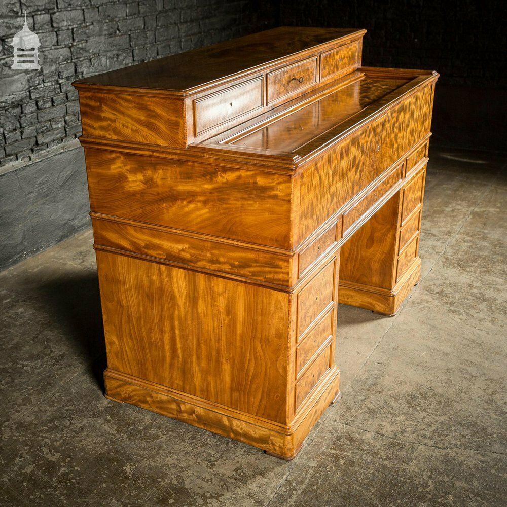 Early 19th C Maple Pedestal Bureau Desk With Internal Birds Eye Maple And Leather Writing Surface photo buy
