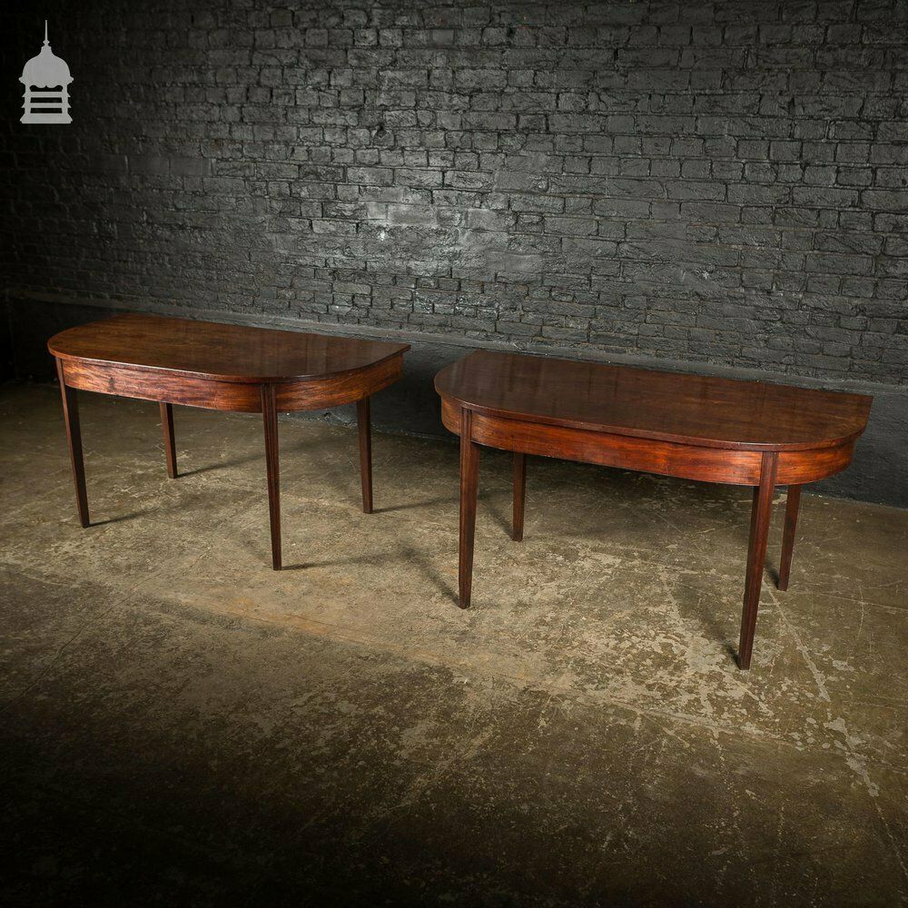 Pair Of Regency Mahogany Single Plank Console Tables With Tapered Molded Legs