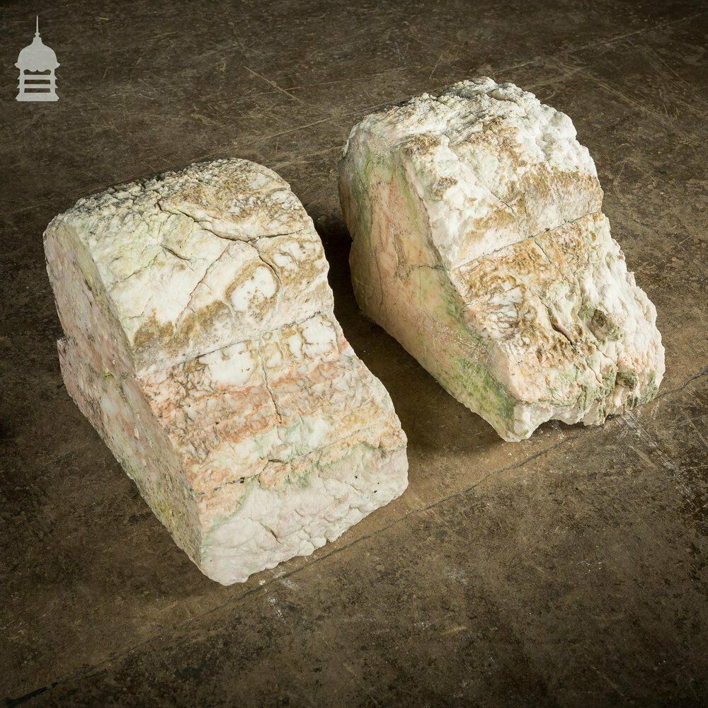 Pair Of Large Decorative 18th C Heavily Eroded Marble Fireplace Corbels