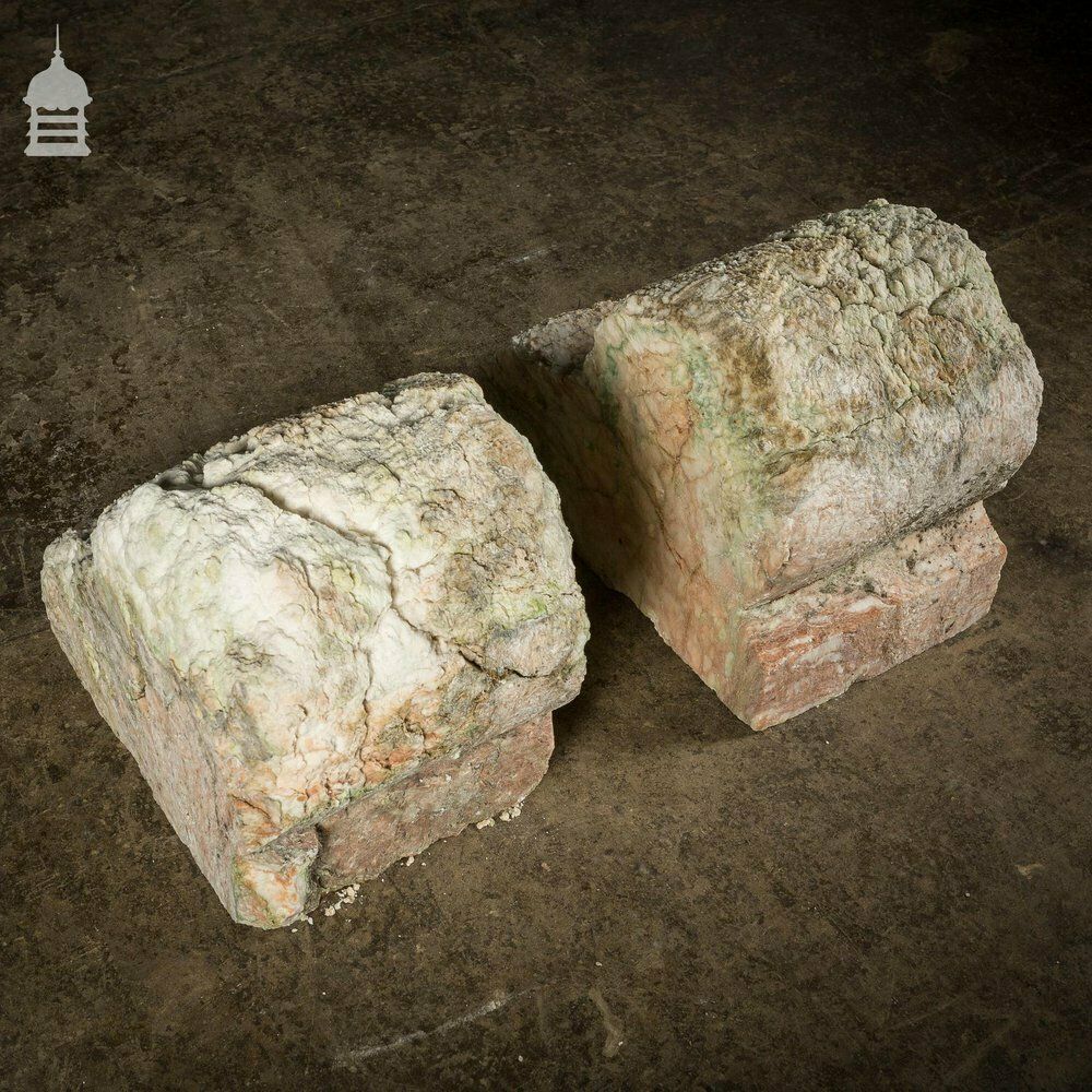 2160.0 Pair Of Large Decorative 18th C Heavily Eroded Marble Fireplace Corbels photo