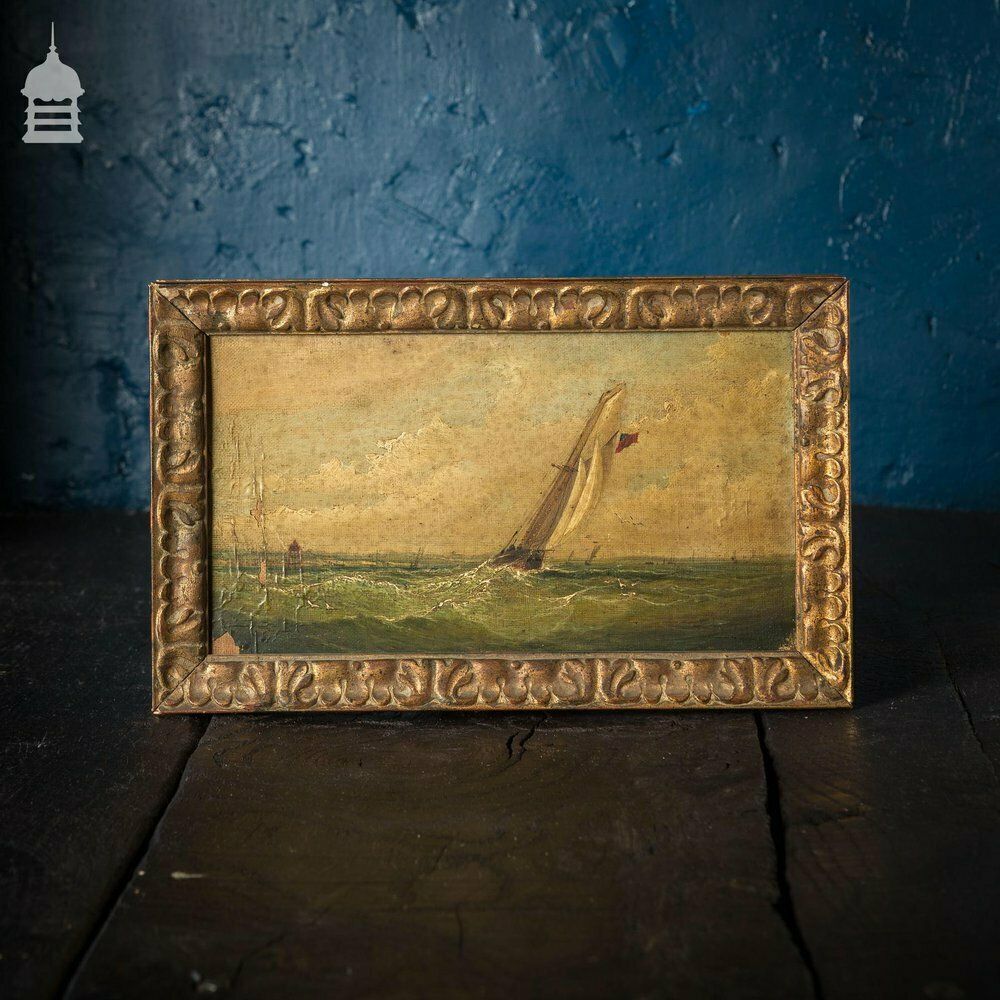 Set Of Three Early 19th C Nautical Maritime Oil Painting Seascapes photo 1590.0