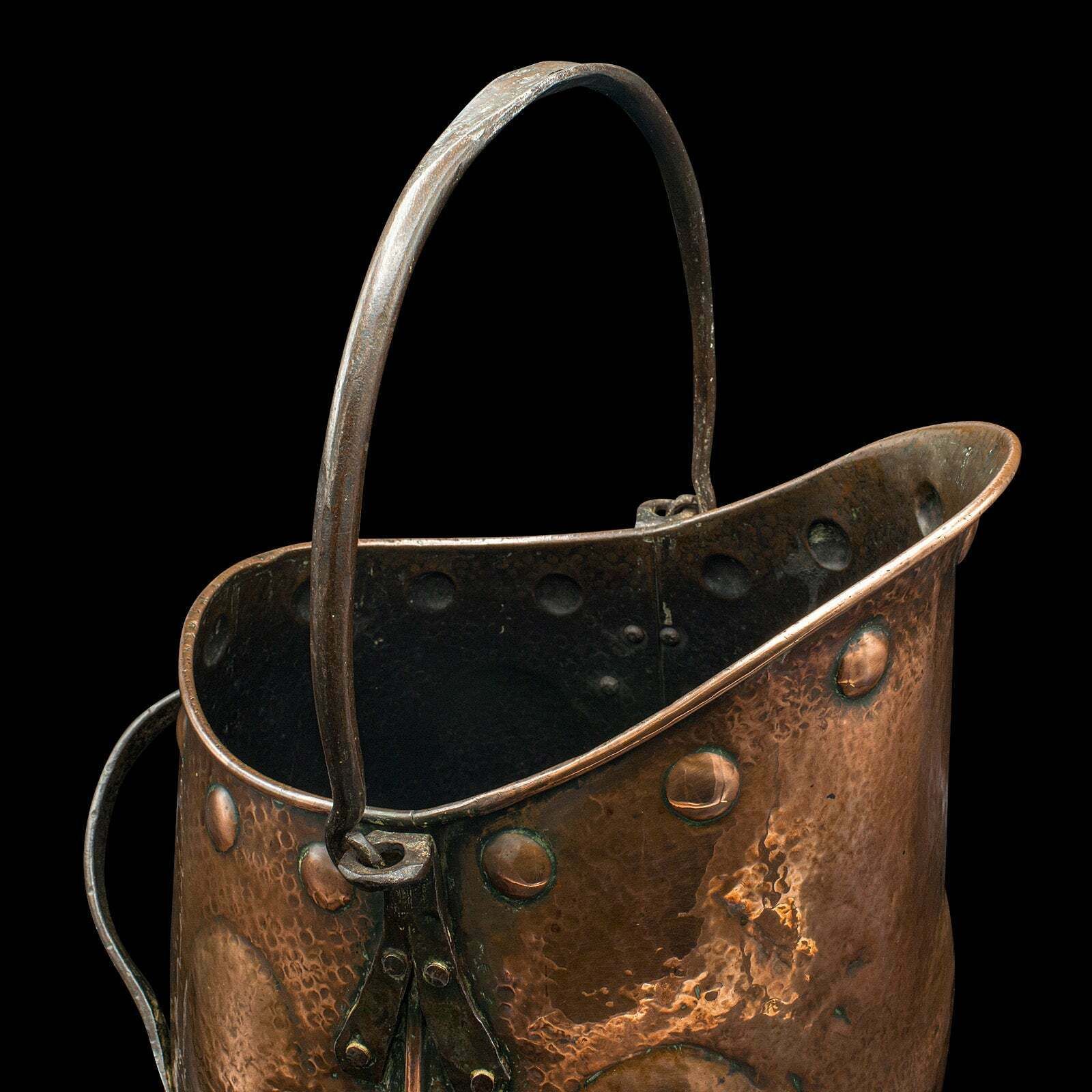 Antique Coal Scuttle, Scottish Copper, Fireside Bin, Aesthetic Period, Victorian photo vinterior